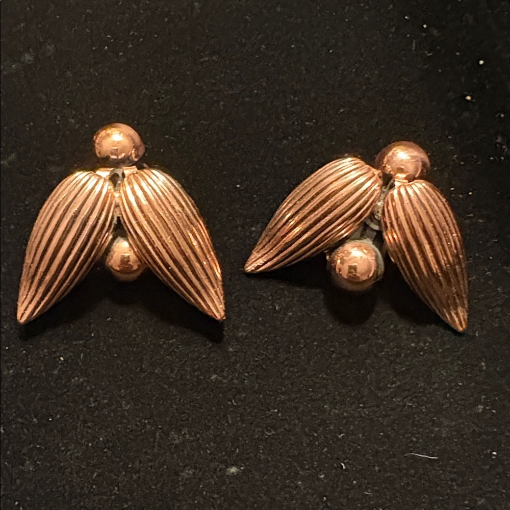 Vintage Renoir Copper Leaf Clip-On Earrings